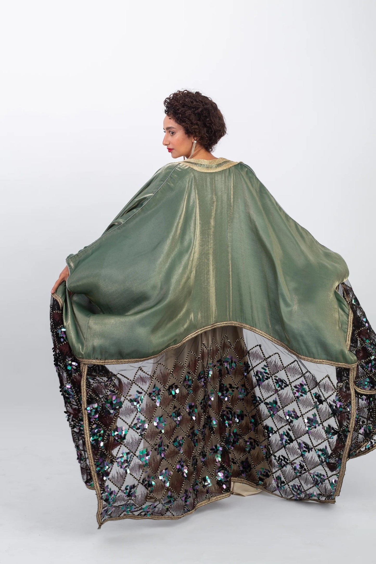 Elegant vibrant Bisht fills you with life with belt - Bisht Couture
