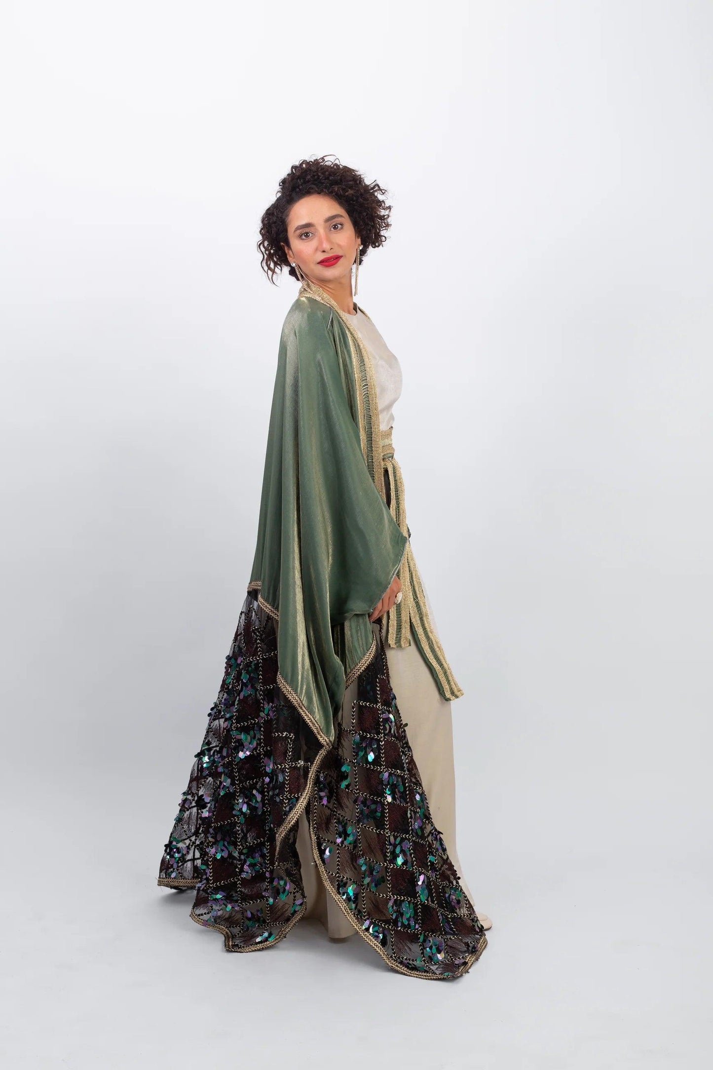 Elegant vibrant Bisht fills you with life with belt - Bisht Couture