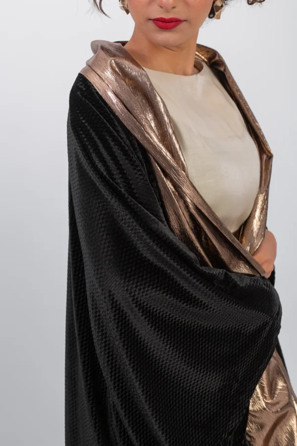 Elegant chic velvet black kaftan with gold highlight